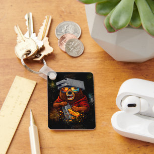 Retro Bear With Cheese Grater Hat and Sunglasses Key Ring