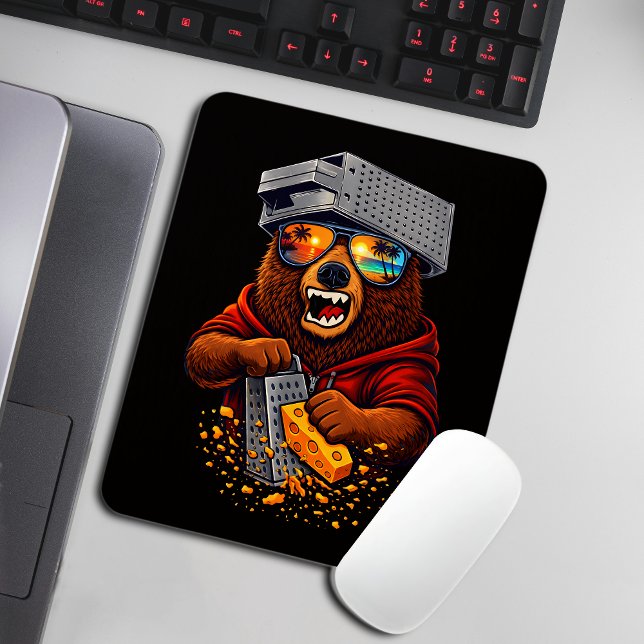 Retro Bear With Cheese Grater Hat and Sunglasses Mouse Pad (Creator Uploaded)