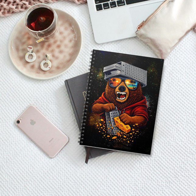 Retro Bear With Cheese Grater Hat and Sunglasses Notebook (Creator Uploaded)