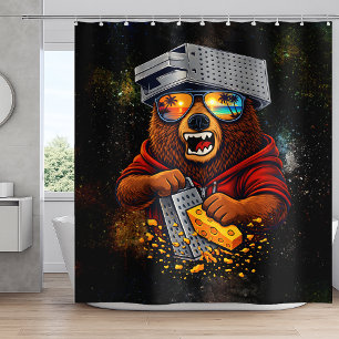 Retro Bear With Cheese Grater Hat and Sunglasses Shower Curtain