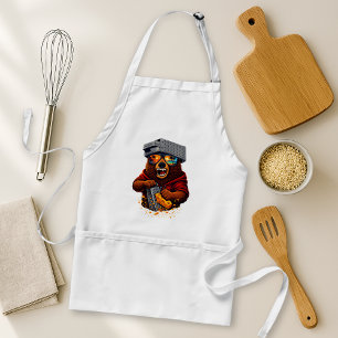 Retro Bear With Cheese Grater Hat and Sunglasses Standard Apron
