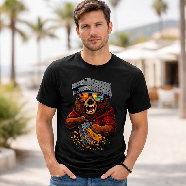 Retro Bear With Cheese Grater Hat and Sunglasses T-Shirt (Creator Uploaded)