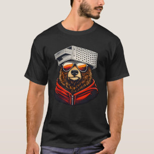 Retro Bear with Cheese Grater Hat and Sunglasses T-Shirt