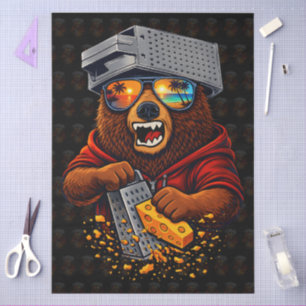 Retro Bear With Cheese Grater Hat and Sunglasses Tissue Paper