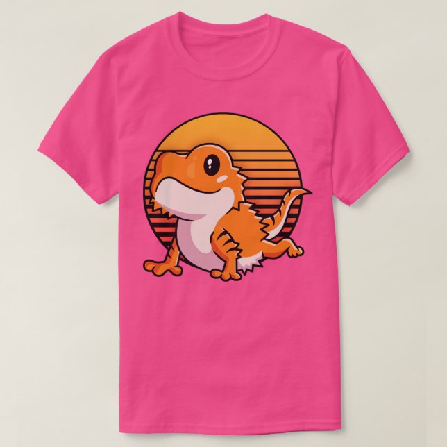Retro Bearded Dragon Shirt For Girls Women Sunset  (Design Front)