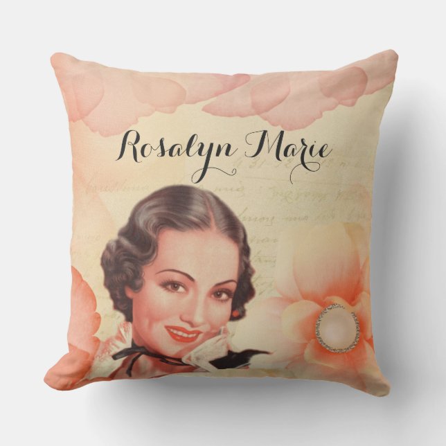 Retro Beautiful 1920s Twenties Woman Rose Petals Outdoor Cushion (Front)