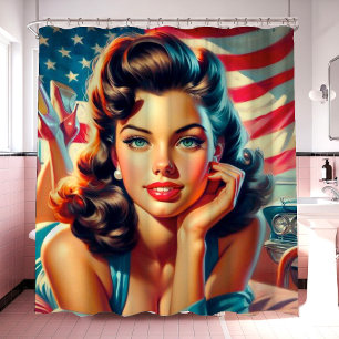Retro Beautiful American Girl Shower Curtain