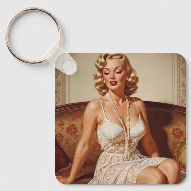 Retro Beautiful Blonde 50's Style Key Ring (Front)