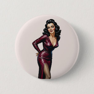 Retro Beautiful Brunette Old Hollywood Glamour Art 6 Cm Round Badge