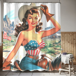 Retro Beautiful Cowgirl Pin Up Shower Curtain