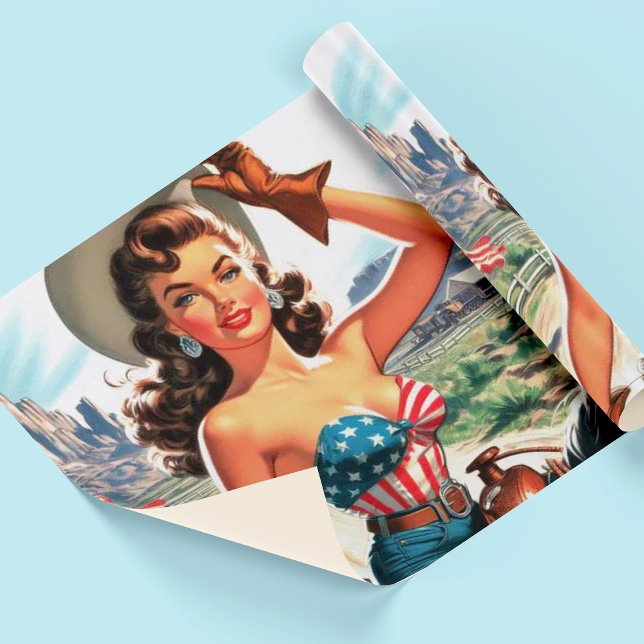 Retro Beautiful Cowgirl Pin Up Wrapping Paper (Creator Uploaded)