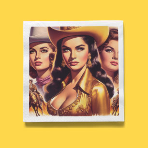 Retro Beautiful Cowgirls Napkin