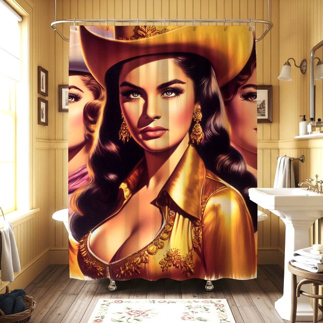 Retro Beautiful Cowgirls Shower Curtain (Creator Uploaded)