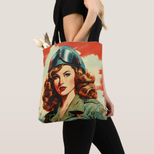 Retro Beautiful Female Soldier Tote Bag
