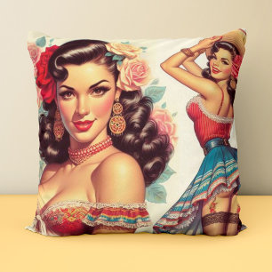 Retro Beauty Mexican Woman Cushion