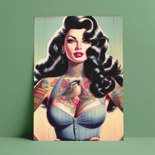 Retro Beauty Tattooed Pin up Postcard