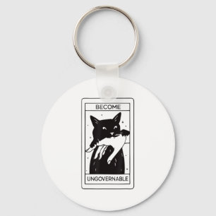 Retro Become Ungovernable Black Cat Biting Hand Fu Key Ring