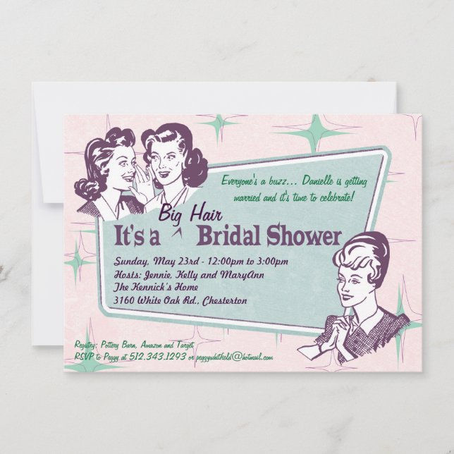 Retro Beehive Hairdo-Big Hair Bridal Shower -smlr Invitation (Front)