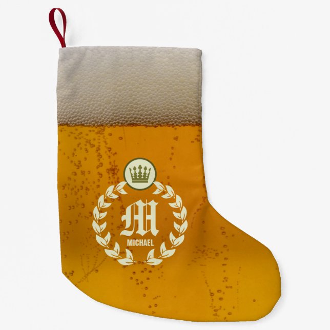 Retro Beer and Personalised Monogram Small Christmas Stocking (Front)
