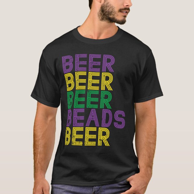 Retro Beer Beads Funny Mardi Gras Party Carnival M T-Shirt (Front)