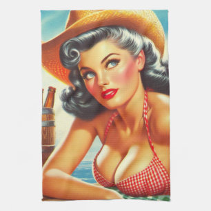 Retro Beer Country Girl Tea Towel