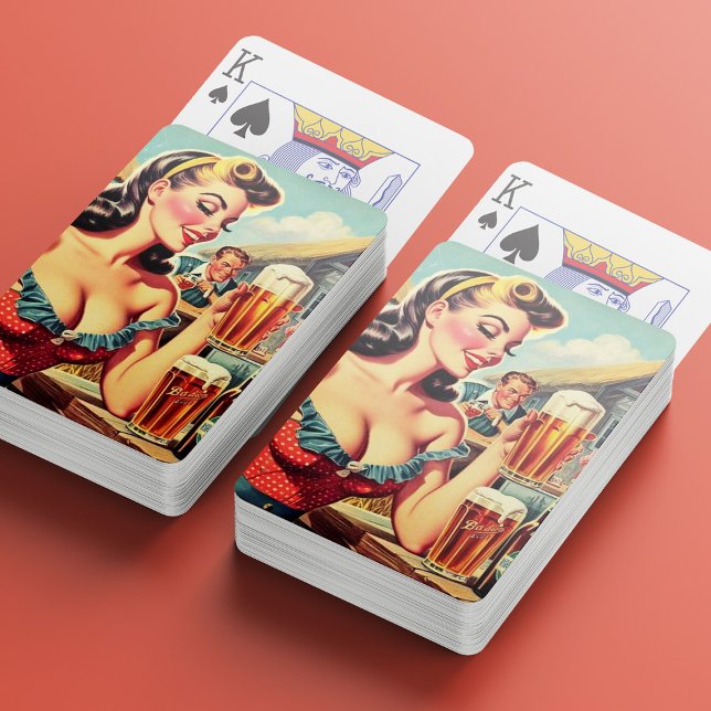 Retro Beer Girl Illustration Playing Cards (Creator Uploaded)