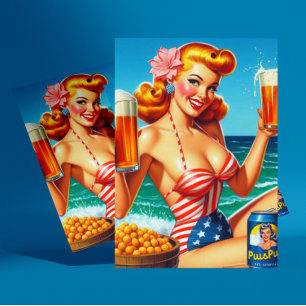 Retro Beer Pin-up Postcard