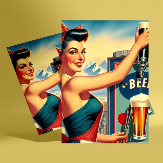 Retro Beer Pinup Postcard (Creator Uploaded)