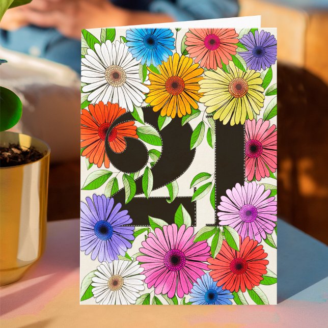 Retro Bege Personalised 21st Birthday Floral Card (Creator Uploaded)