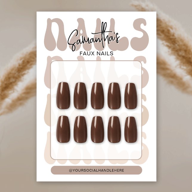 Retro Beige Acrylic Nails Care Guide Display Cards (Trendy retro acrylic nails display cards (! nails are for demonstration only, they are not included))