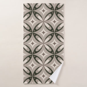 Retro Beige & Brown Geometric Shapes Bath Towel