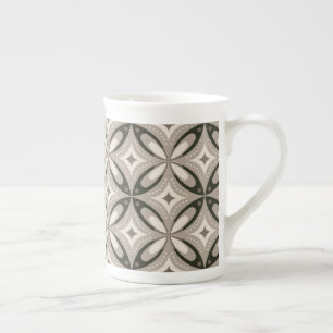 Retro Beige & Brown Geometric Shapes Bone China Mug