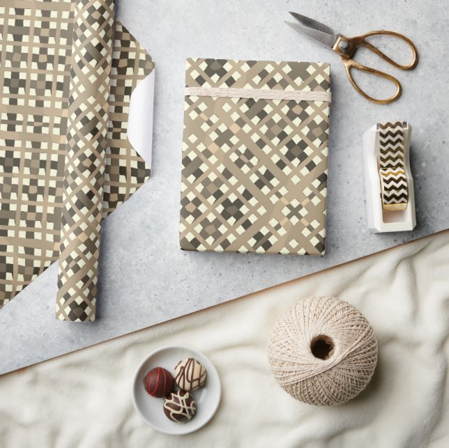 Retro Beige Brown Plaid Wrapping Paper (Crafts)