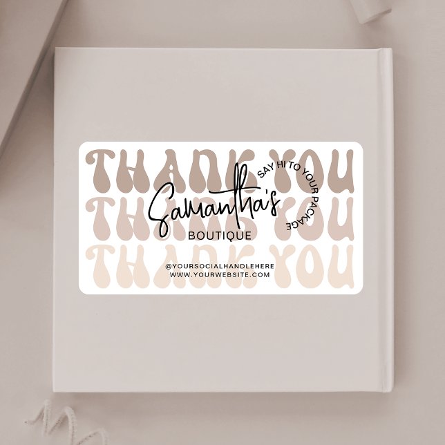 Retro Beige Business Thank You For Purchase (Add the finishing touch to your parcels with these trendy beige & white business thank you stickers)