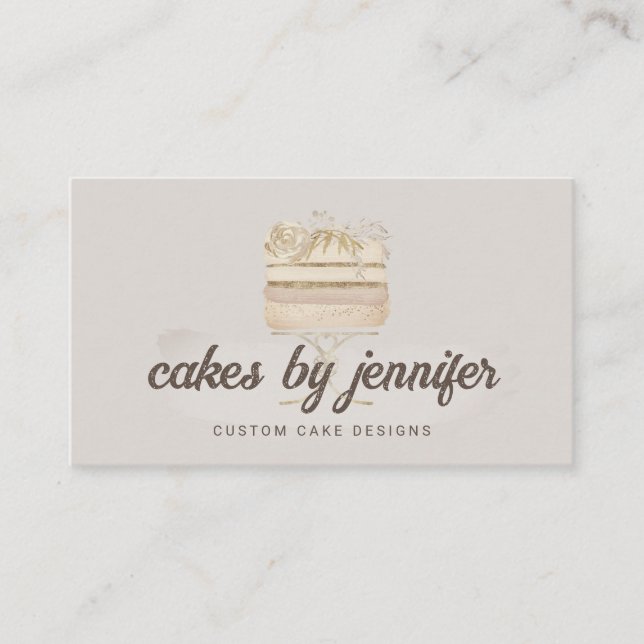 Retro Beige Cake Bakery Pastry Patisserie Design Business Card (Front)