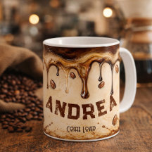 Retro Beige Coffee Drip Art Custom Name Gift