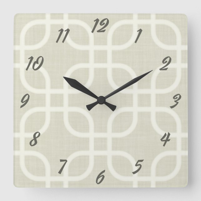 Retro Beige Geometric Square Wall Clock (Front)