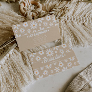 Retro Beige Groovy Floral Boho Unique 70s Business Card