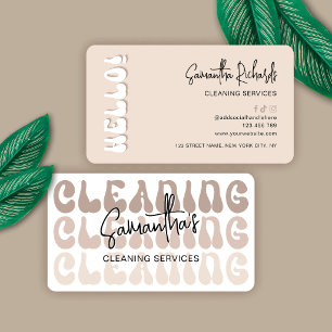 Retro Beige House Cleaning Services Domestic Maid Business Card