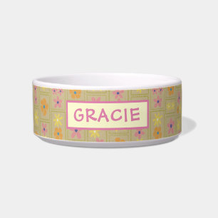Retro Beige Patchwork Floral Custom Medium Dog Bowl