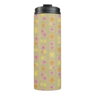 Retro Beige Patchwork Floral Thermal Tumbler