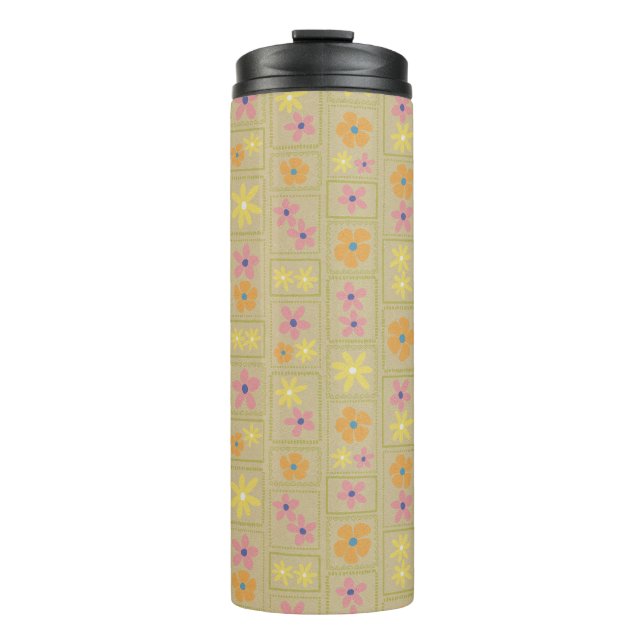 Retro Beige Patchwork Floral Thermal Tumbler (Front)
