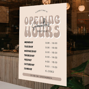 Retro Beige Trendy Spa Salon Shop Opening Times