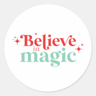 Retro Believe in Magic Christmas boho font Classic Round Sticker