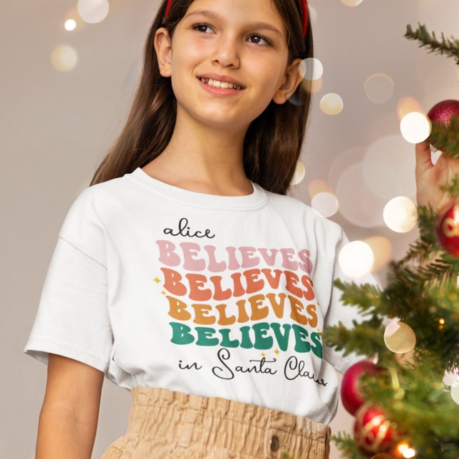 Retro believe in Santa Claus Christmas family kids T-Shirt (Creator Uploaded)