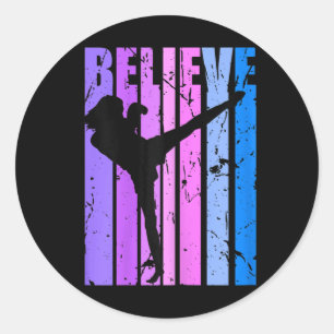 Retro Believe Motivational Kickboxing Womens Girls Classic Round Sticker