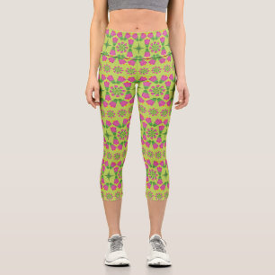 Retro Bell Flower Mandalas Green Capris