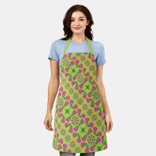Retro Bell Flower Mandalas Green Medium Apron