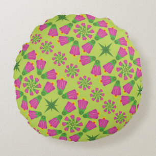Retro Bell Flower Mandalas Green Round Pillow