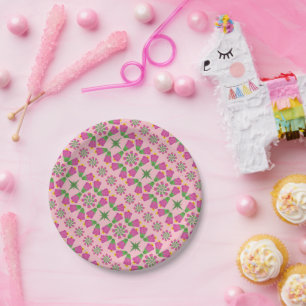 Retro Bell Flower Mandalas Pink 7" Paper Plates